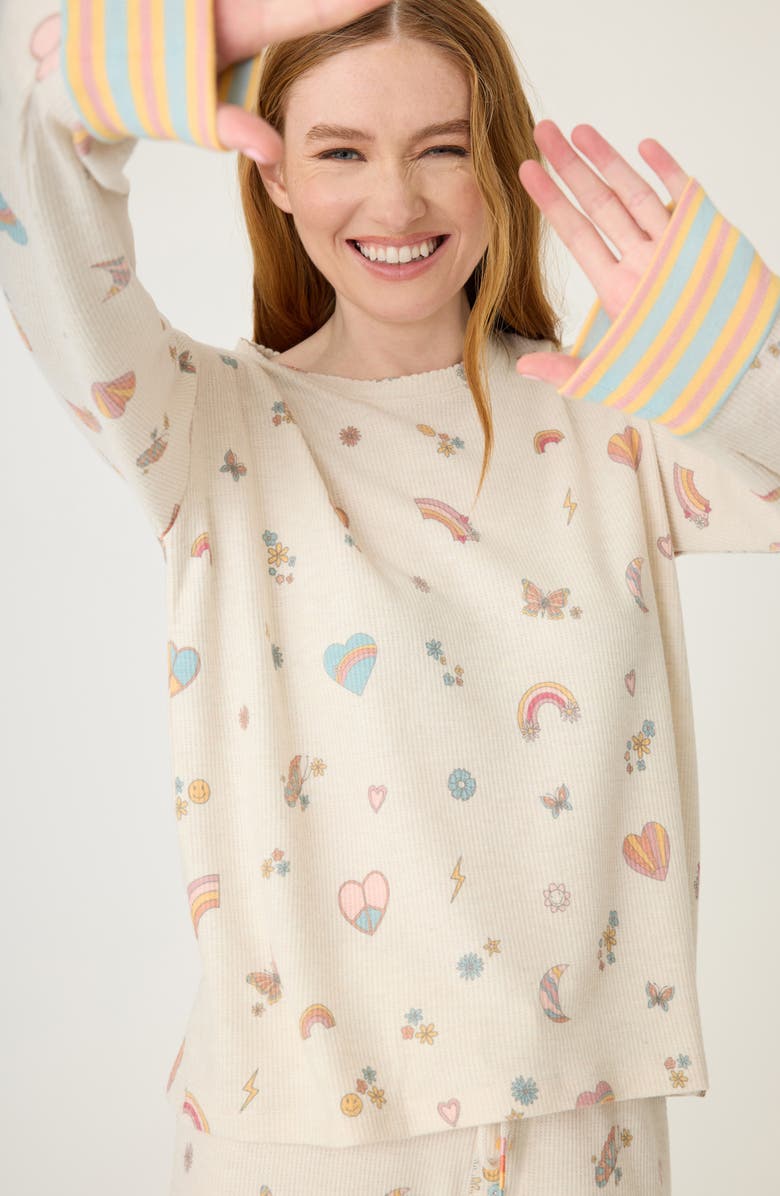 PJ Salvage Sunshine Mind Pajama Top, Alternate, color, Light Oatmeal