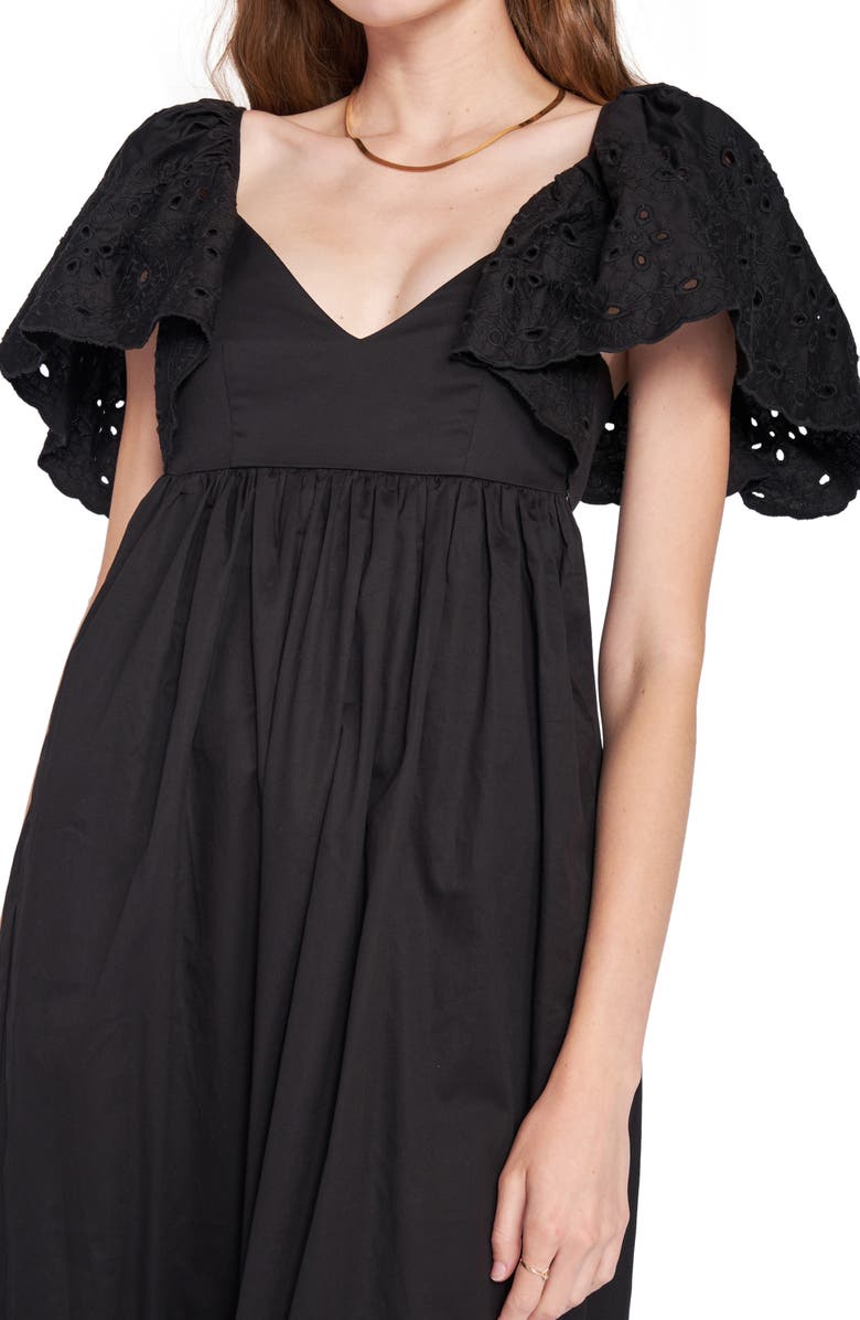 En Saison Eyelet Detail Flutter Sleeve Poplin Maxi Dress, Alternate, color,