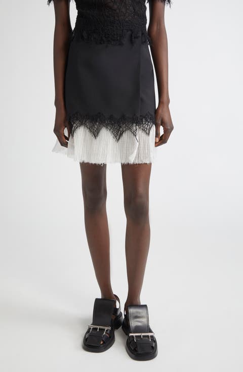 Cobweb Lace Wool Gabardine Miniskirt