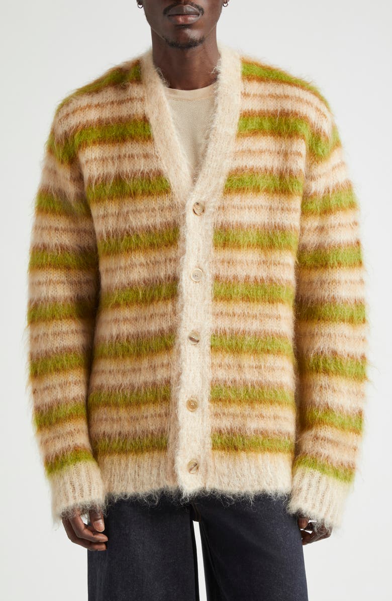 Marni Stripe V-Neck Mohair & Wool Blend Cardigan, Main, color,