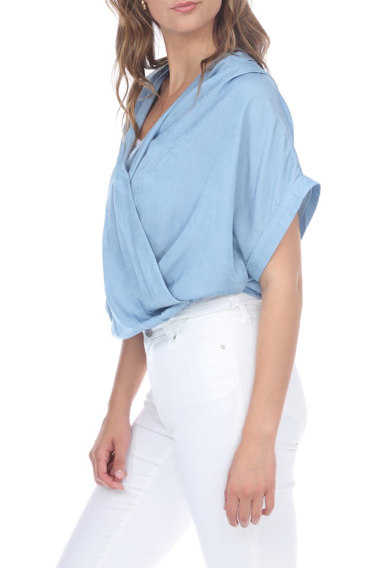 Draped Faux Wrap Top, Alternate, color, DENIM