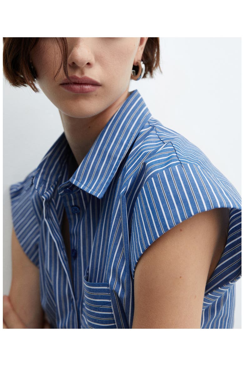 Stripe Cap Sleeve Shirtdress, Alternate, color, BLUE