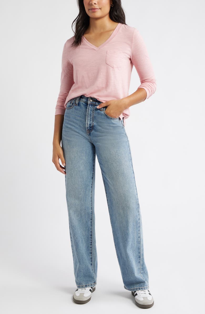 Caslon<sup>®</sup> Long Sleeve V-Neck T-Shirt, Alternate, color, Pink Beauty