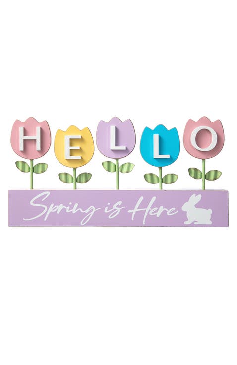 Happy Easter Wooden Metal Tulips Bunny Family Table Decor