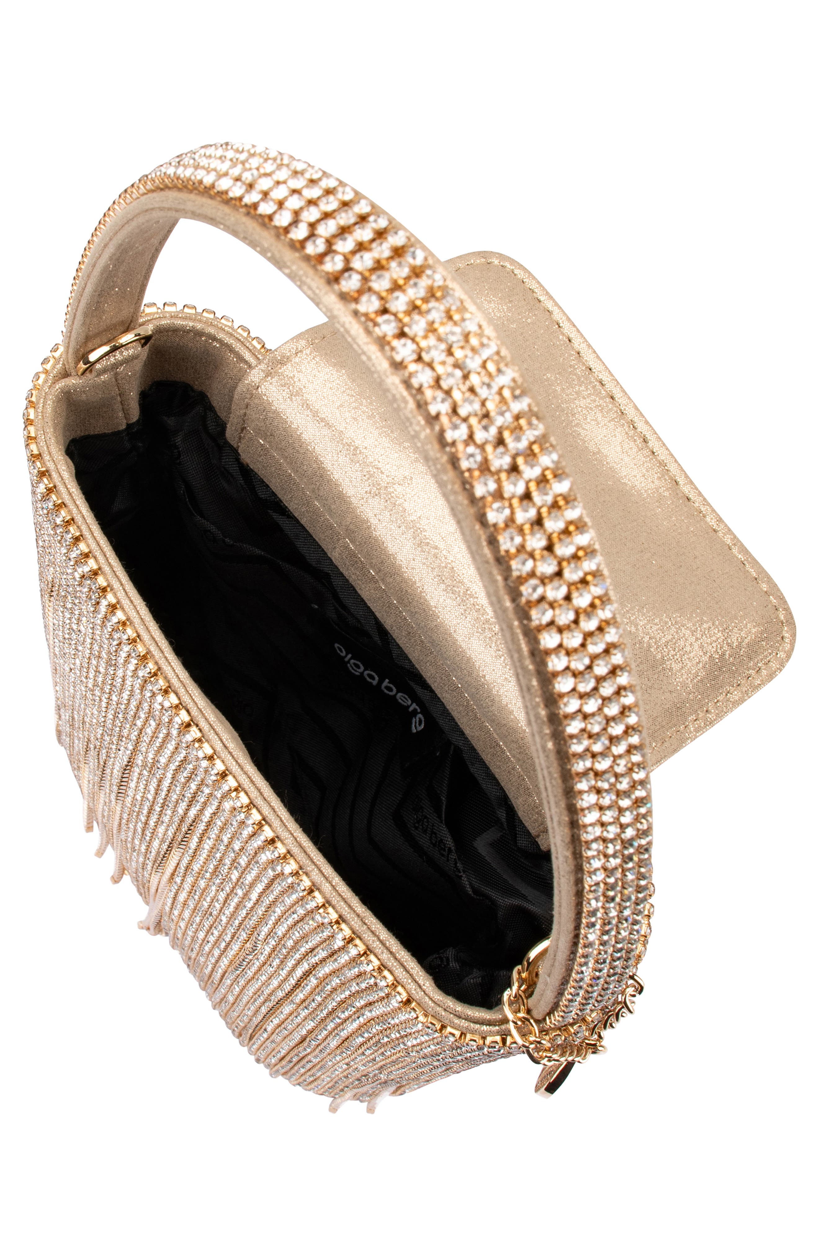 Olga Berg Billie Crystal Fringe Top Handle Bag, Alternate, color, Champagne