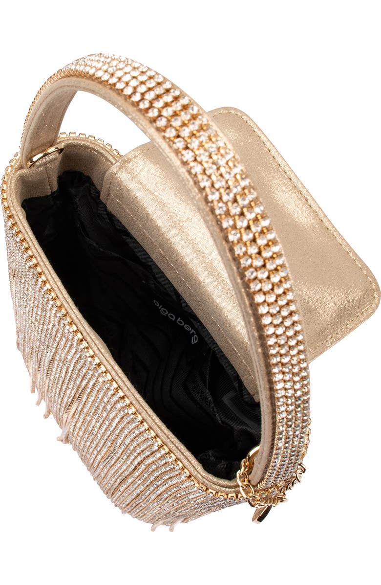 Olga Berg Billie Crystal Fringe Top Handle Bag, Alternate, color, Champagne