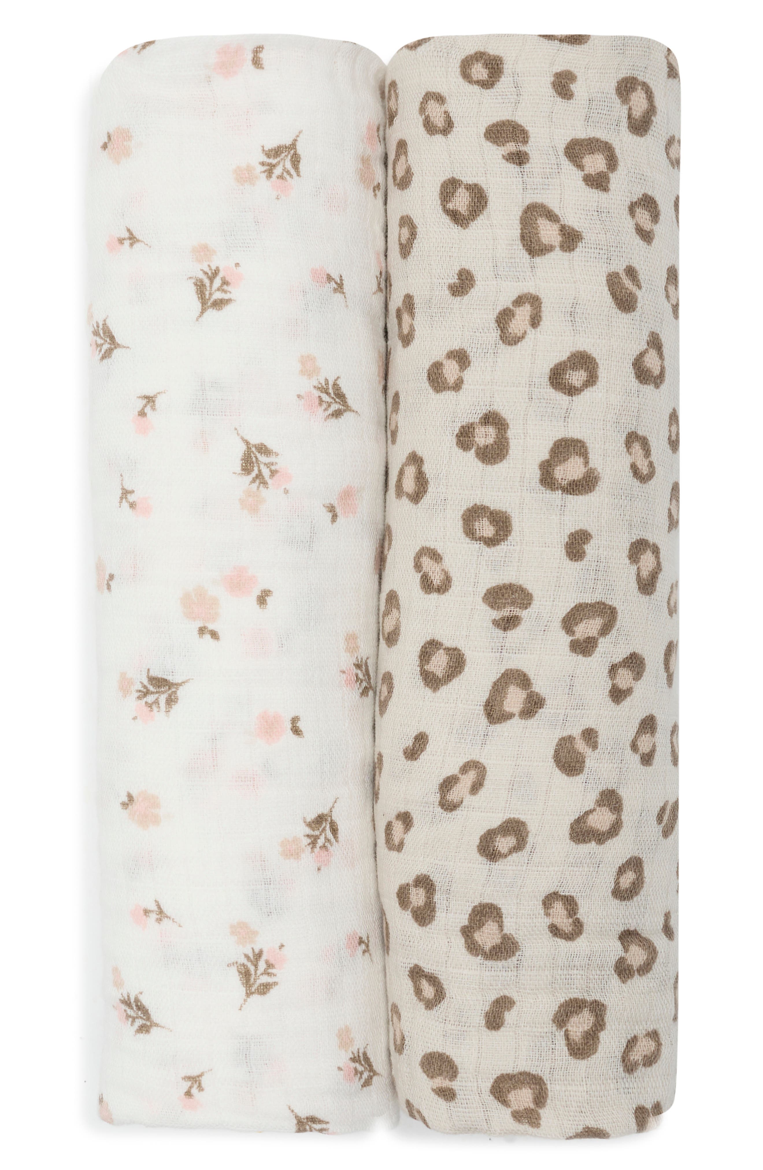 2-Pack Leopard Cotton Muslin Swaddle Blankets