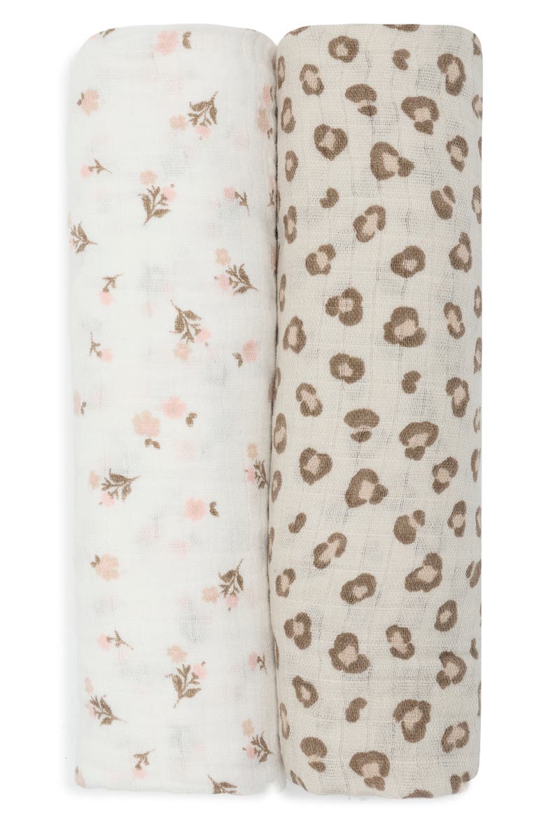 2-Pack Leopard Cotton Muslin Swaddle Blankets, Main, color, LEOPARD