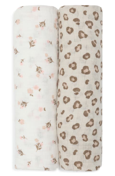 2-Pack Leopard Cotton Muslin Swaddle Blankets