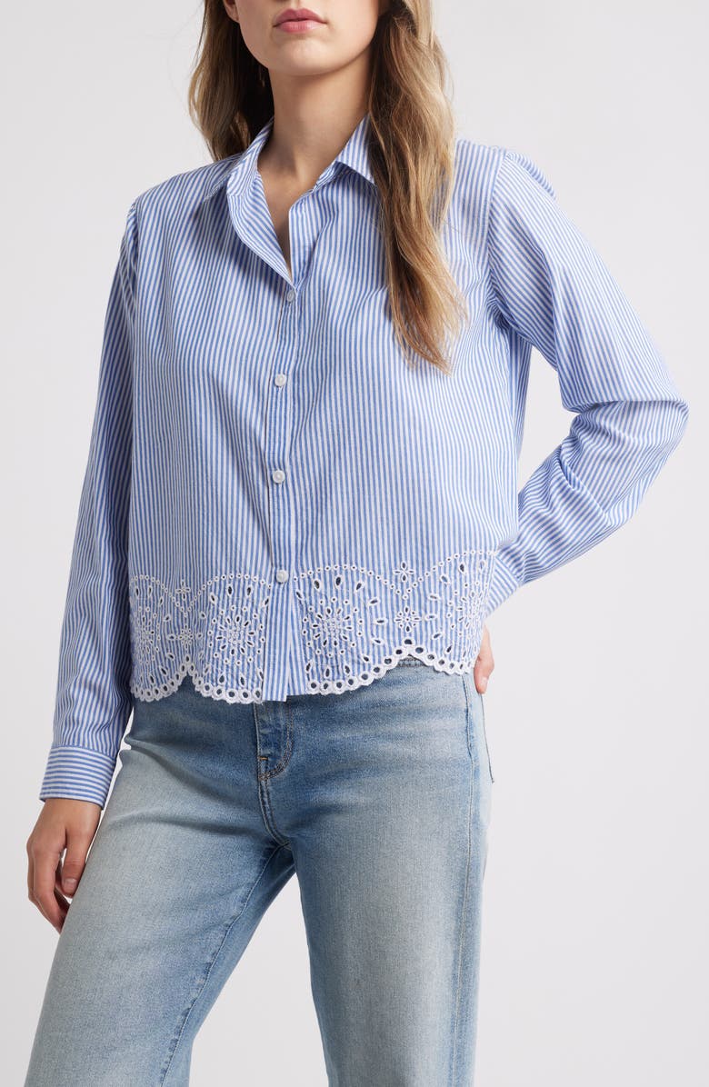 beachlunchlounge Jullian Embroidered Eyelet Shirt, Main, color, 