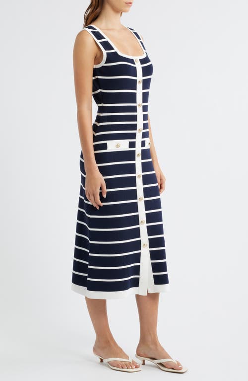 Zoe And Claire Stripe Button-up Sweater Dress In Blue