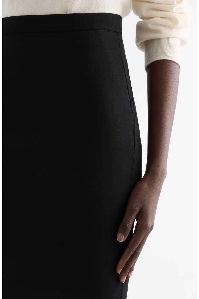 Back Godet Crepe Cady Midi Skirt, Alternate, color, BLACK