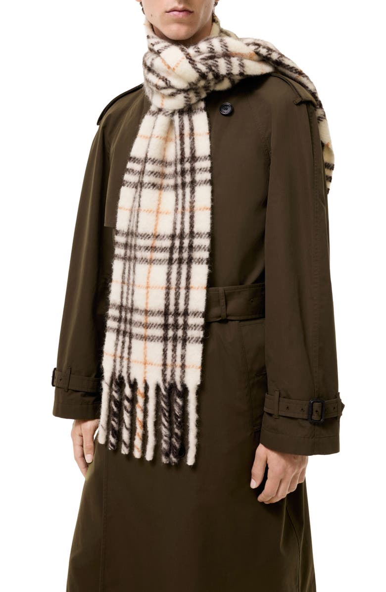 Burberry Narrow Check Scarf, Alternate, color, Pebble