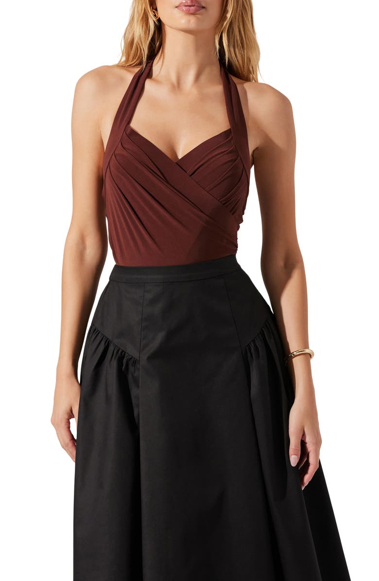 ASTR the Label Dyanna Halter Bodysuit, Main, color, Chocolate Brown