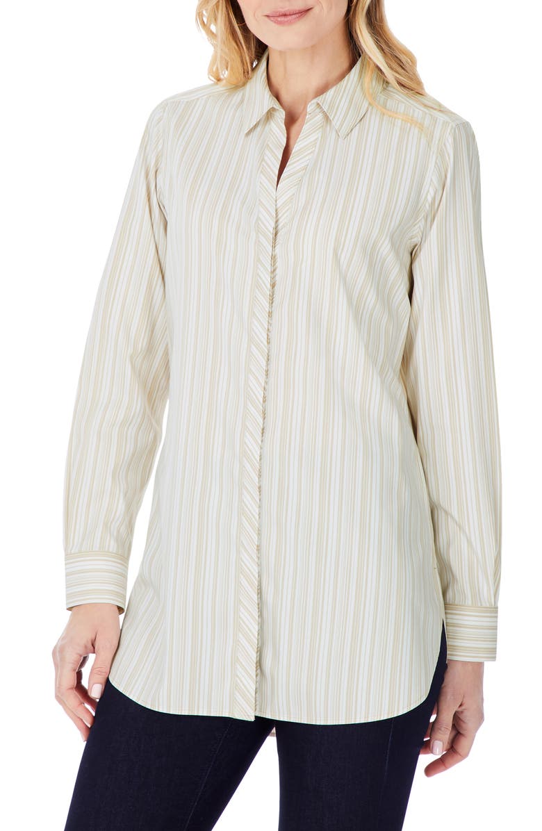 Foxcroft Vera Modern Mini Stripe Stretch Cotton Blend Shirt, Main, color,