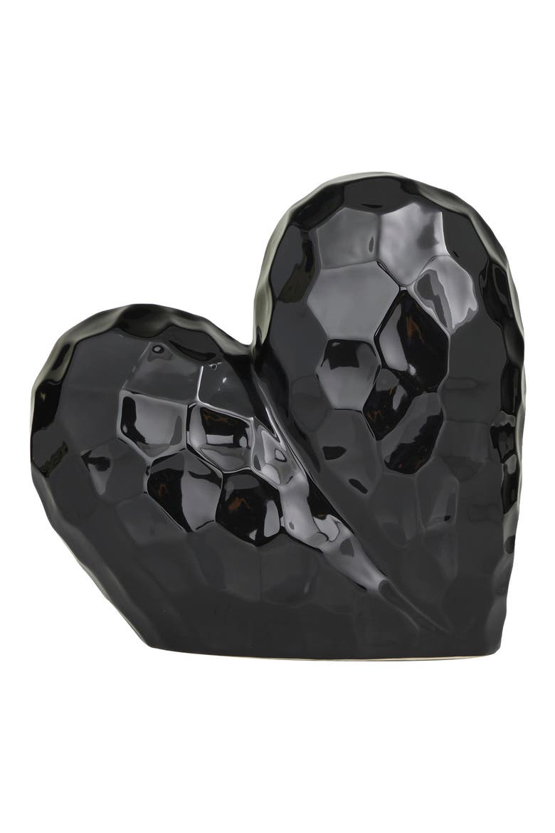 Black Porcelain Heart Sculpture, Alternate, color, BLACK
