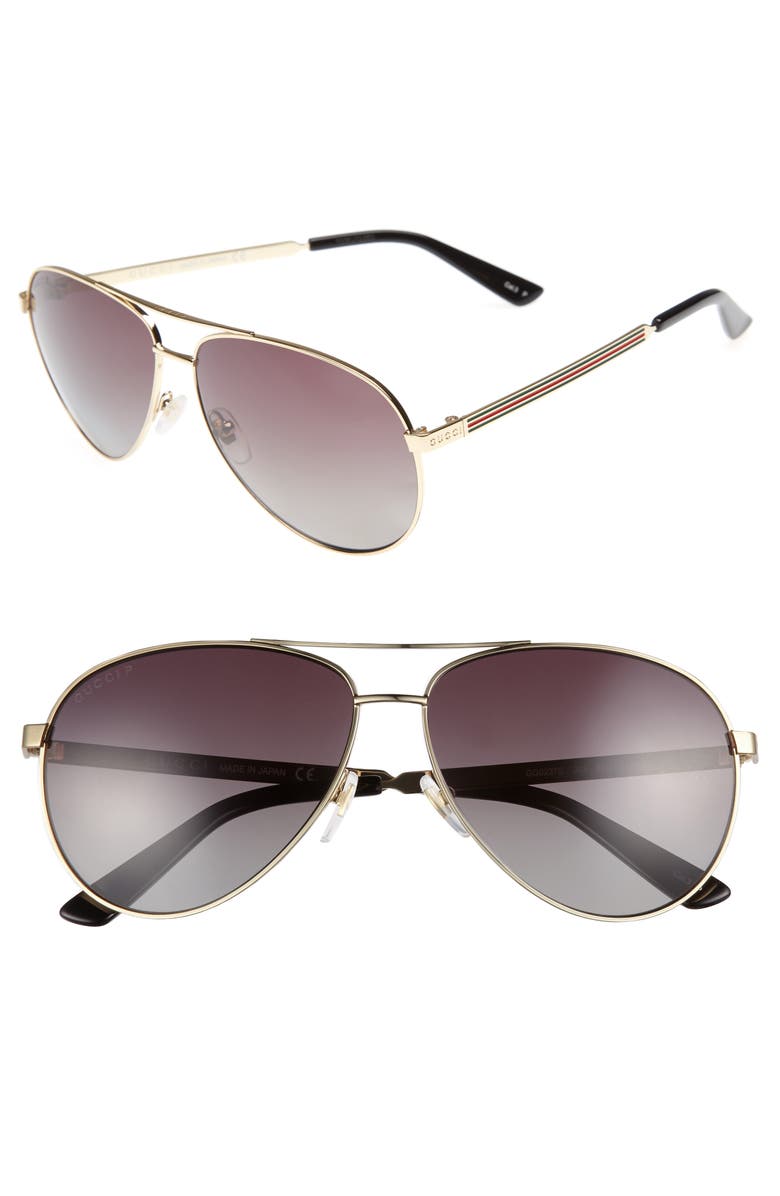 Gucci 61mm Polarized Aviator Sunglasses, Main, color, 