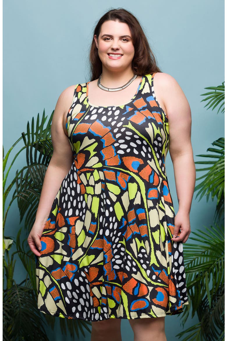 Print Sleeveless A-Line Dress, Alternate, color, ORANGE MULTI