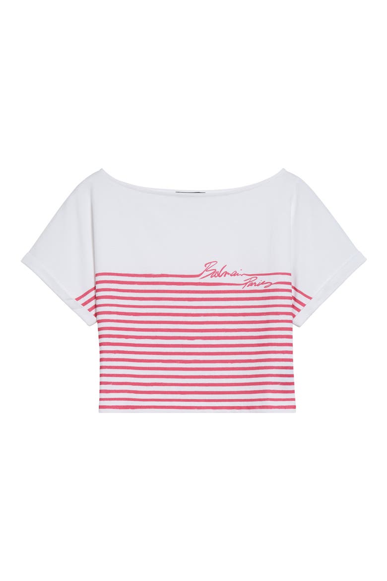 Marinière Stripe Crop Logo T-Shirt, Main, color, WHITE/ FUSCHIA