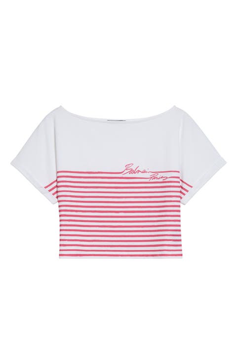 Marinière Stripe Crop Logo T-Shirt