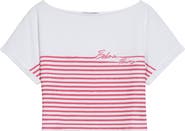 Balmain Marinière Stripe Crop Logo T-Shirt
