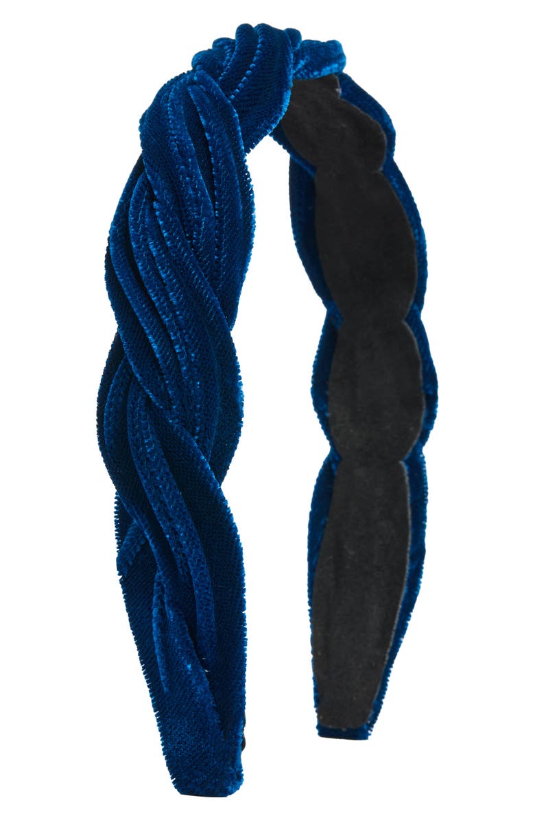 Tasha Pleated Velvet Headband, Main, color, Navy