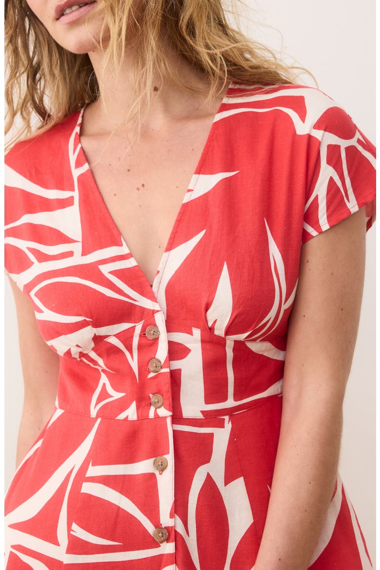Camila Print Button Front Hemp Blend Minidress, Alternate, color, SUNSET MOSAIC
