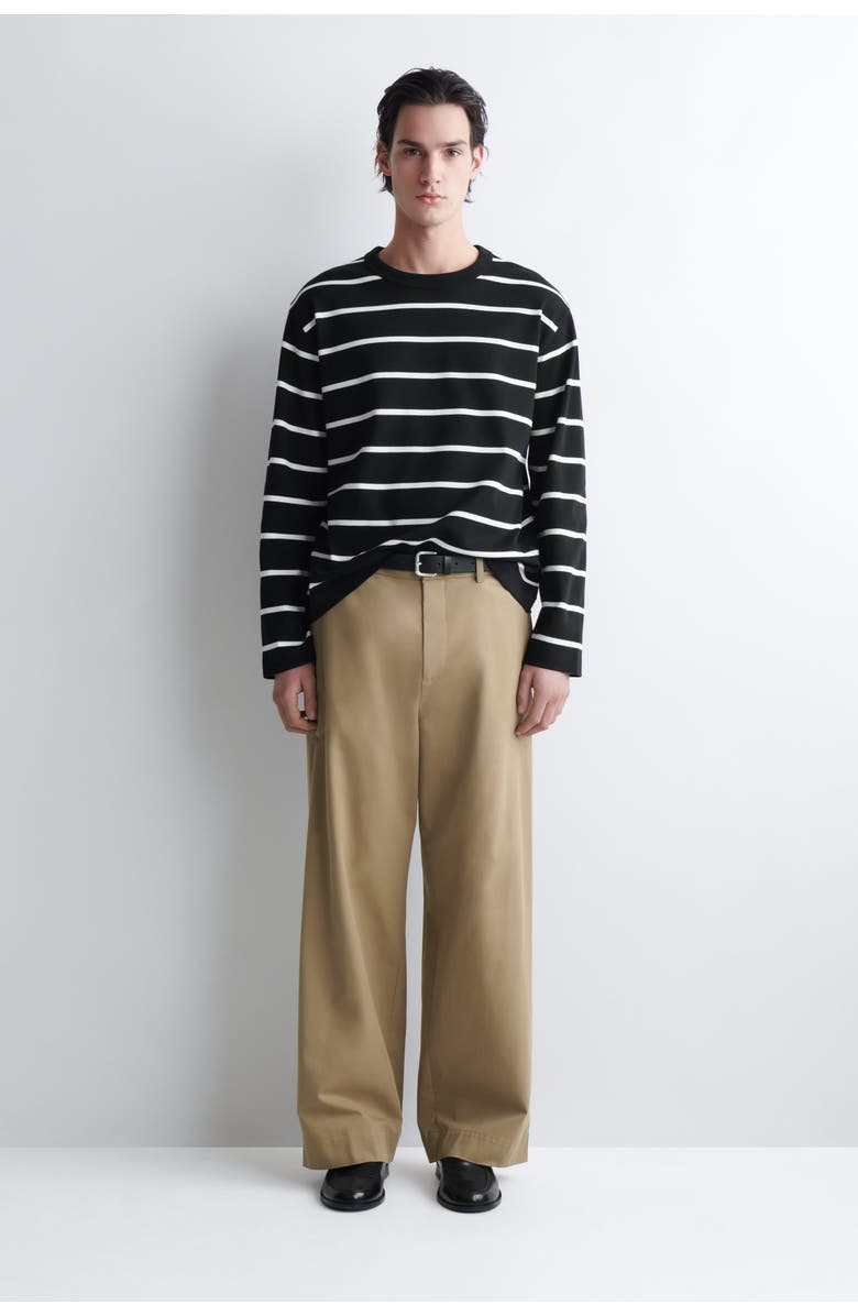 COS Relaxed Jersey Interlock Long-Sleeved T-Shirt, Alternate, color, Black / Striped