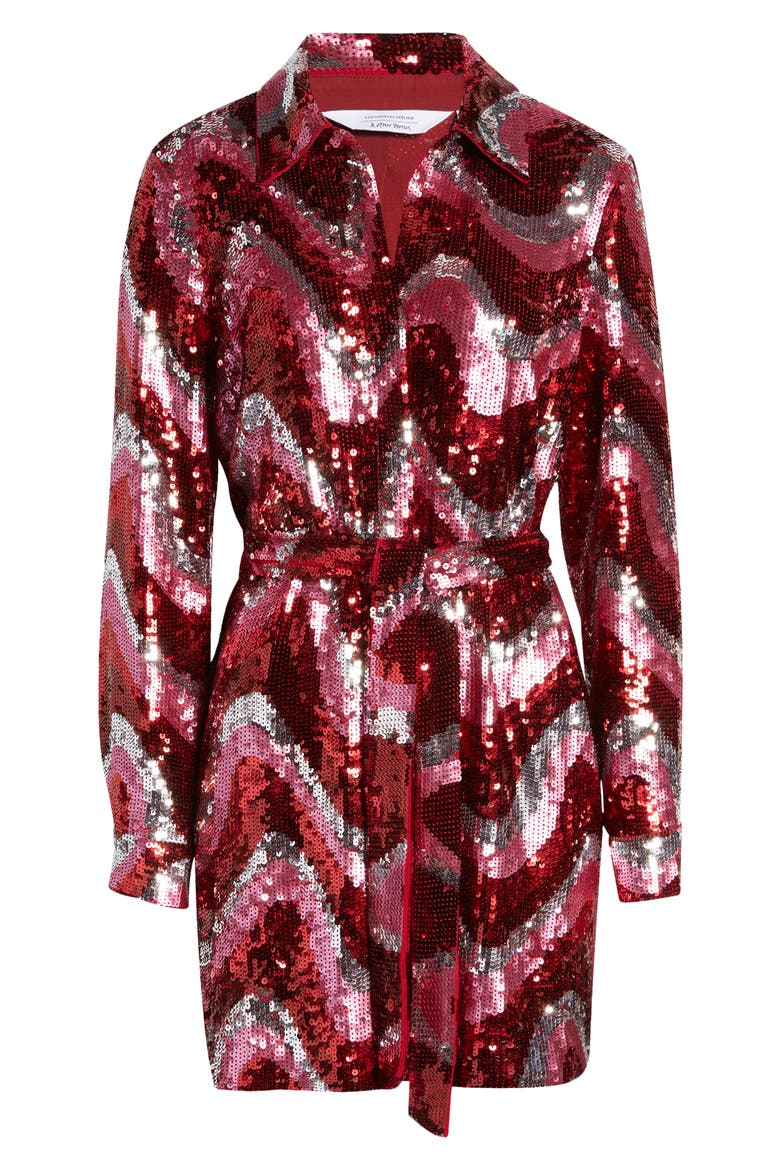 Sequin Swirl Shirtdress, Alternate, color, PINK WAVY SEQUINS AOP