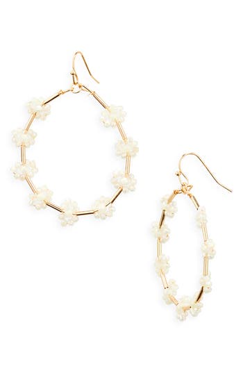 Cara Beaded Open Circle Drop Earrings In White