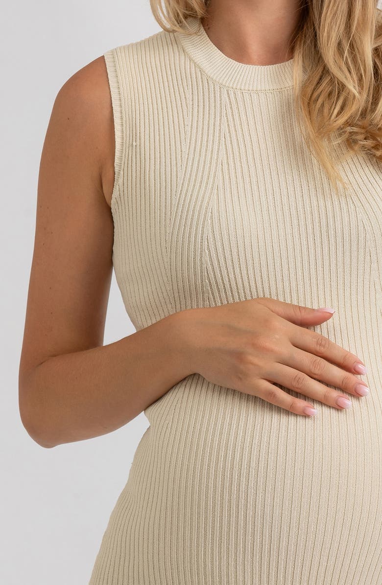 PIETRO BRUNELLI MATERNITY Rib Crewneck Maternity Sweater Midi Dress, Alternate, color, White