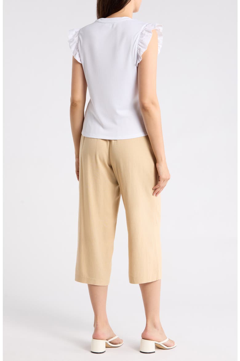 Flutter Sleeve Top & Pull-On Pants Set, Alternate, color, BRILLIANT WHITE/ WHITE