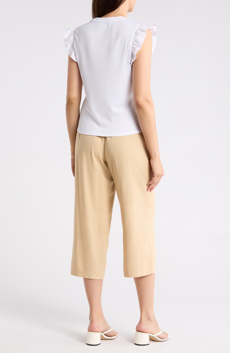 Nicole Miller Flutter Sleeve Top & Pull-On Pants Set, Alternate, color, Brilliant White/ White