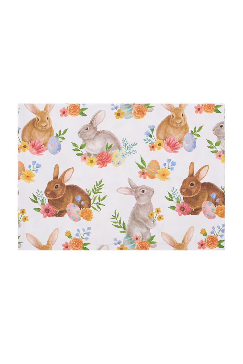 Spring Flora Easter Bunny Rabbit Single Placemat Springtime, 14" x 20", Main, color, White
