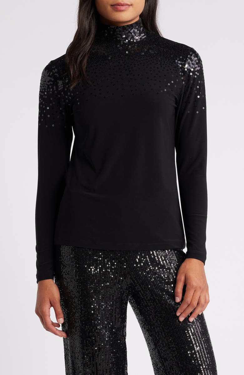 Anne Klein Cascading Sequin Turtleneck Top, Main, color,