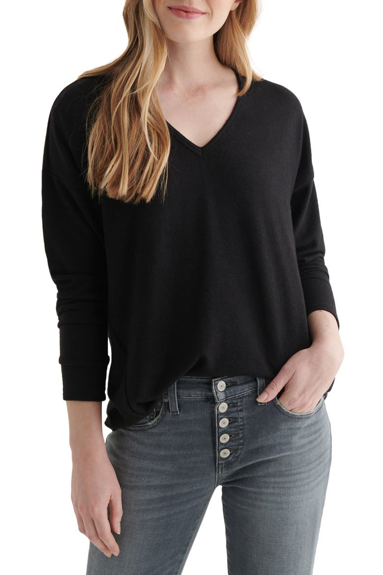 Hacci V-Neck Top, Main, color, JET BLACK