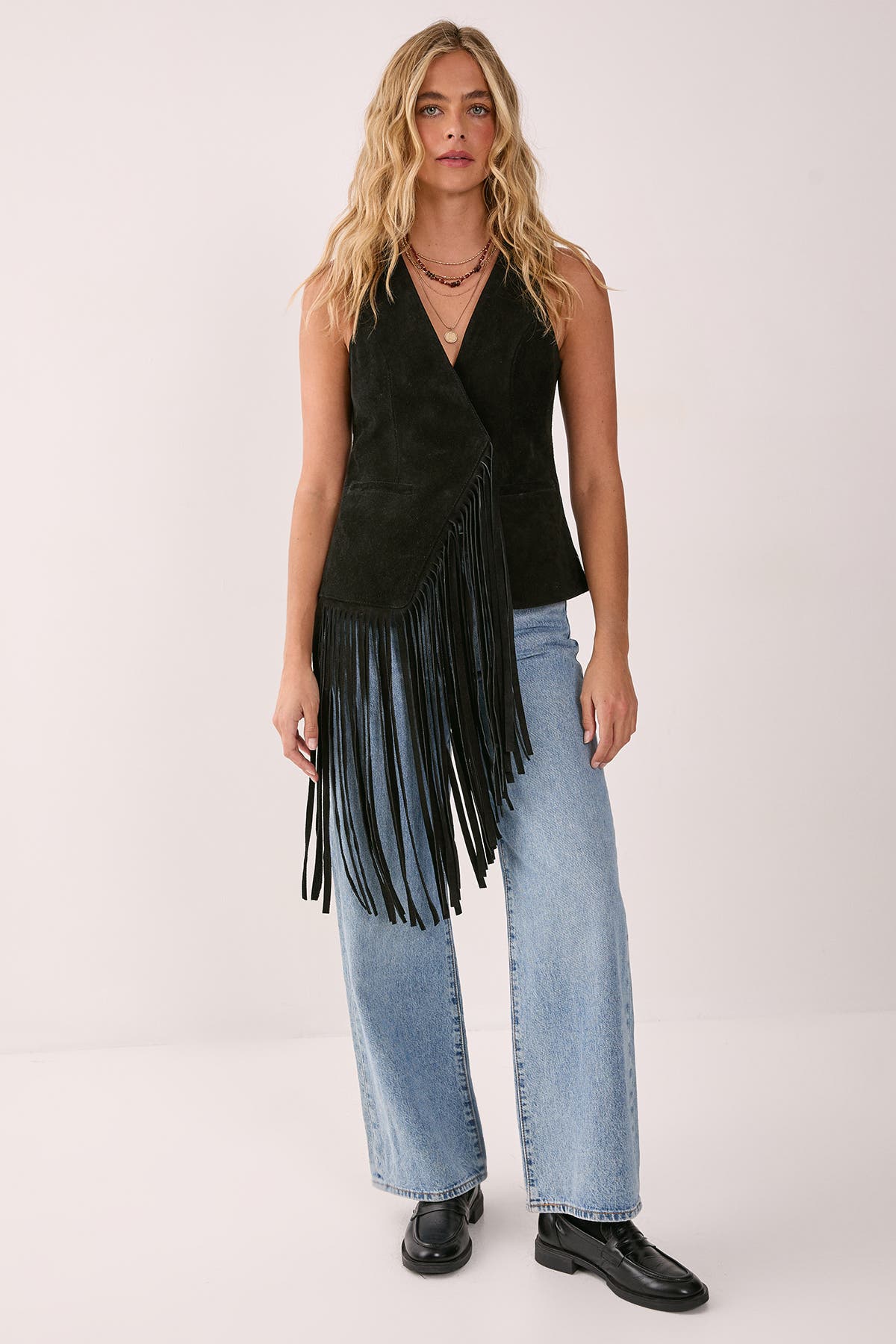 NASTY GAL Premium Suede Fringe Waistcoat (Women) | Nordstrom