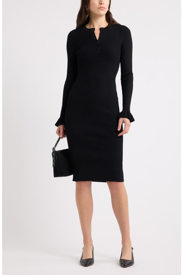 Striped Henley Sweater Dress, Main, color, BLACK