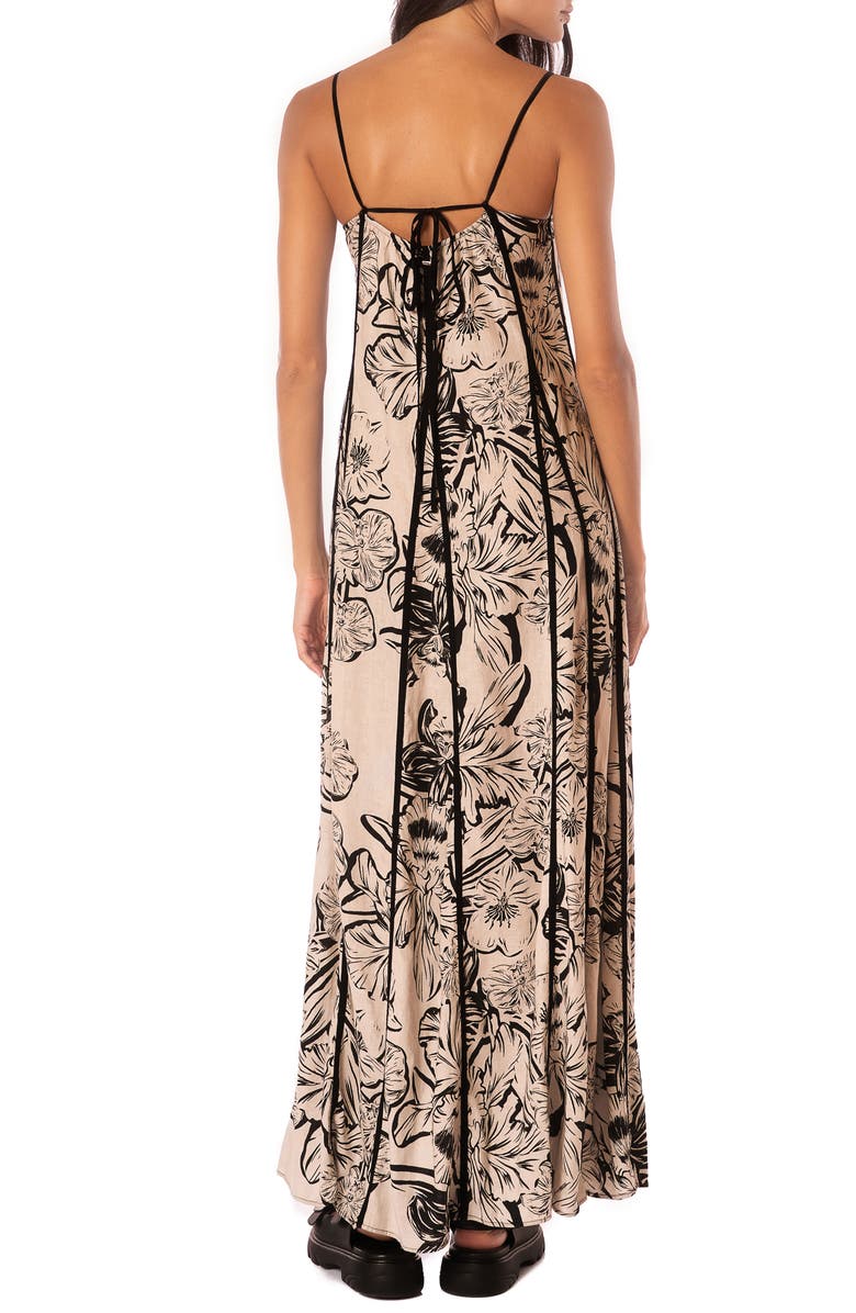 Maaji Sepia Fiori Lily Linen Blend Cover-Up Maxi Dress, Alternate, color, Open Beige