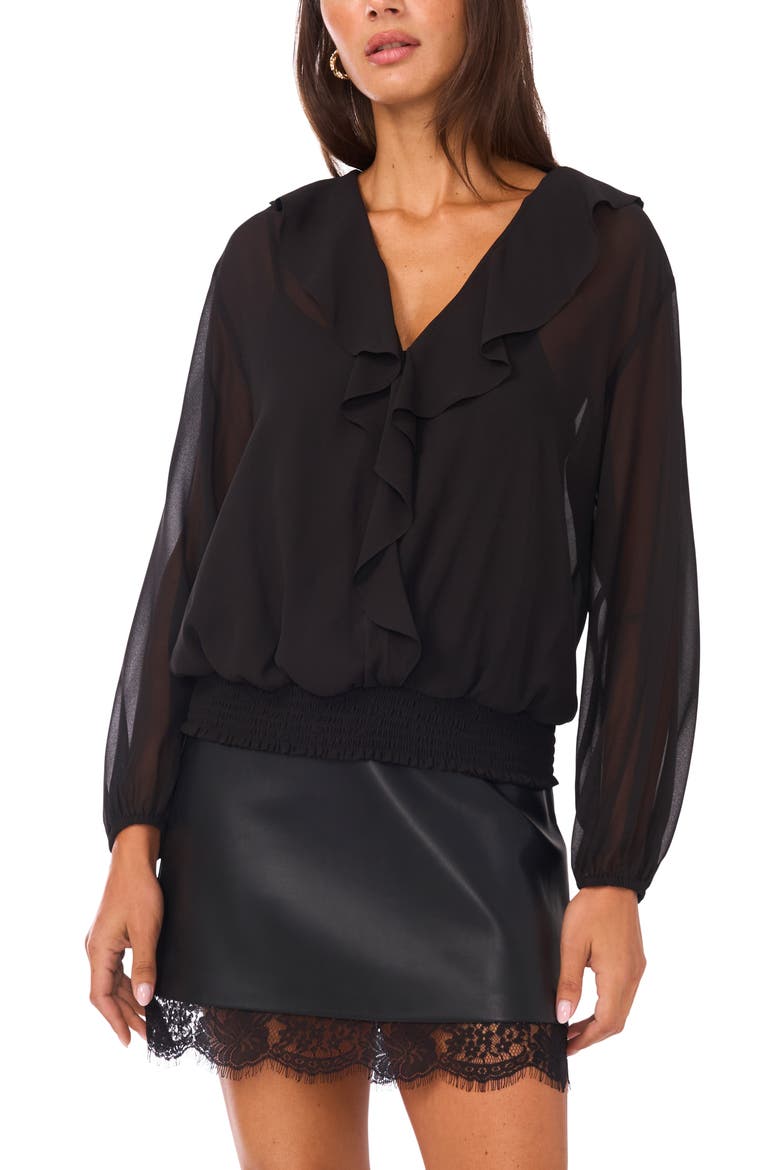 Ruffle Smocked Top, Main, color, RICH BLACK