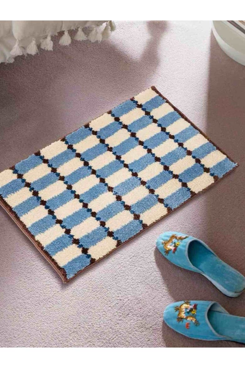 Retro Checker Bath Rug, Alternate, color, Blue