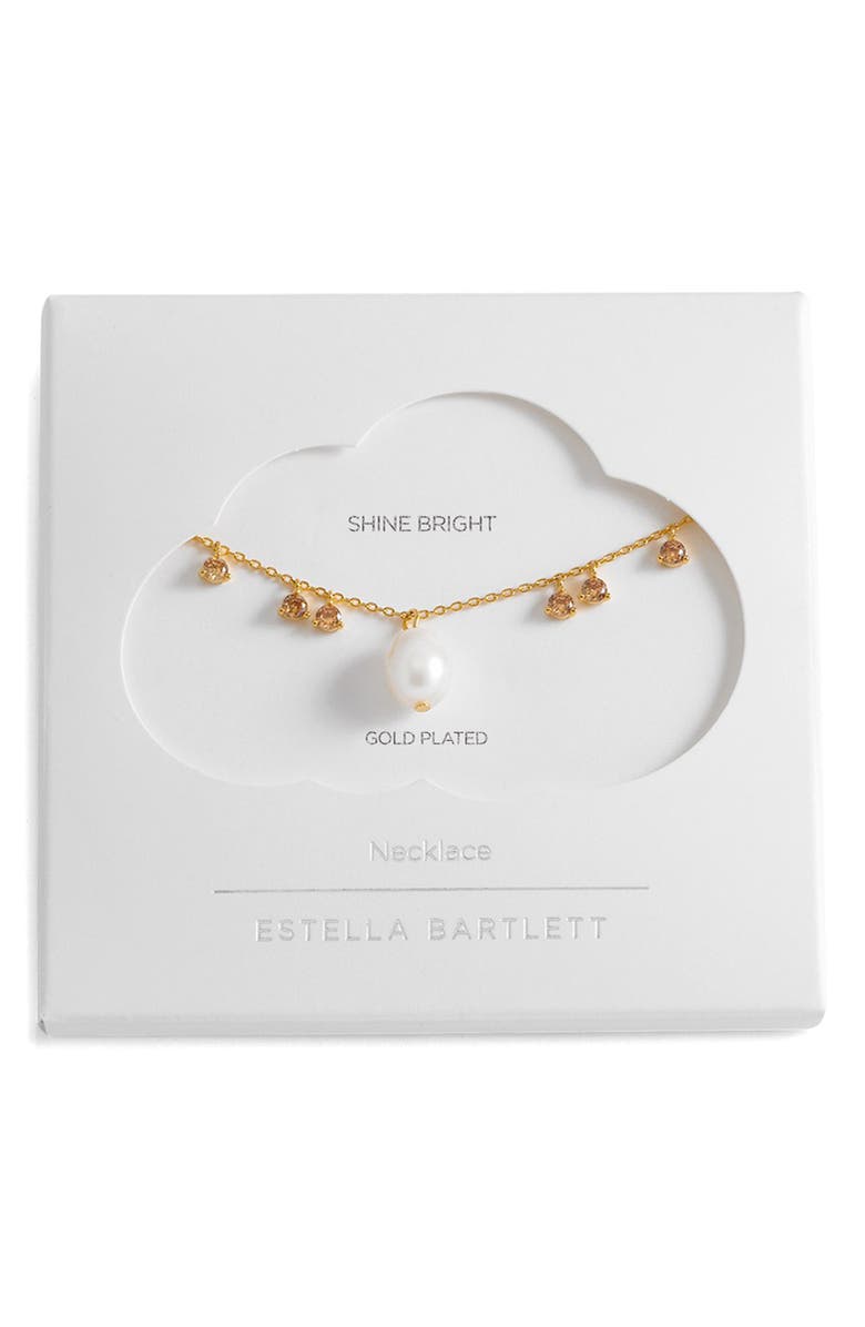 Estella Bartlett Faux Pearl & Cubic Zirconia Charm Necklace, Alternate, color, Gold