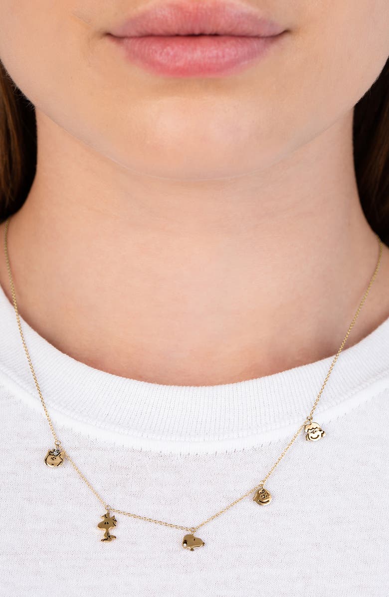 Crislu x Peanuts<sup>®</sup> Snoopy & Friends Charm Station Necklace, Alternate, color, 18Kt Yellow Gold / Clear Stone