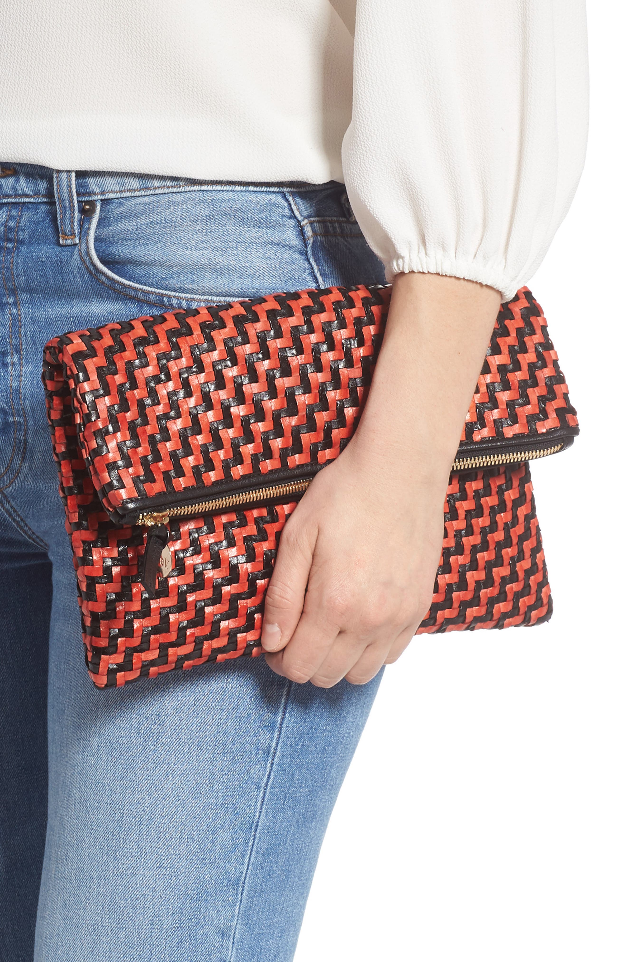 Clare V. Zip Leather Clutch, Alternate, color, 