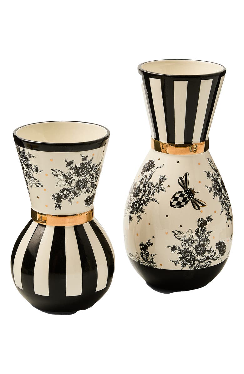 MACKENZIE CHILDS Set of 2 Bee Toile Vases, Main, color, White