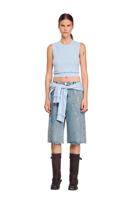 Sandro Ruffled Cropped Sweater In Blue