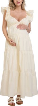 MOTHERHOOD MATERNITY Ruffle Sleeve Tie-Back Maternity Maxi Dress