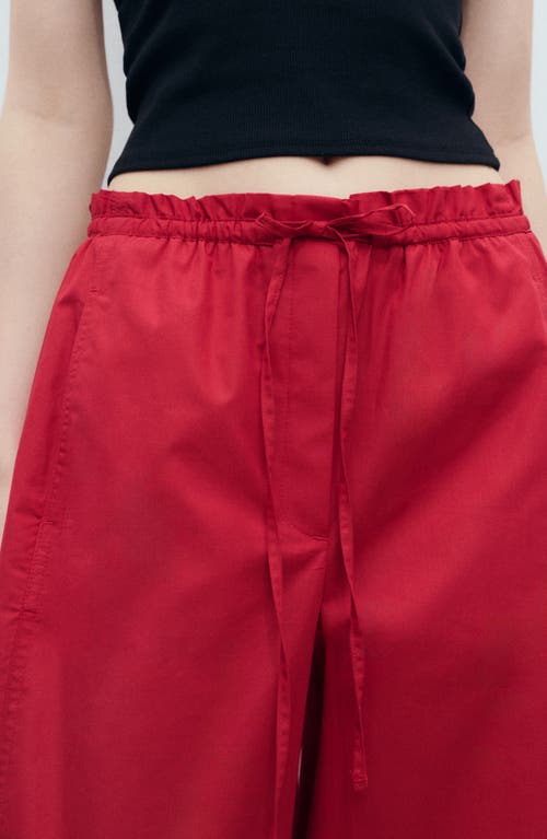 Mango Paperbag Wide Leg Cotton Poplin Pants In Red