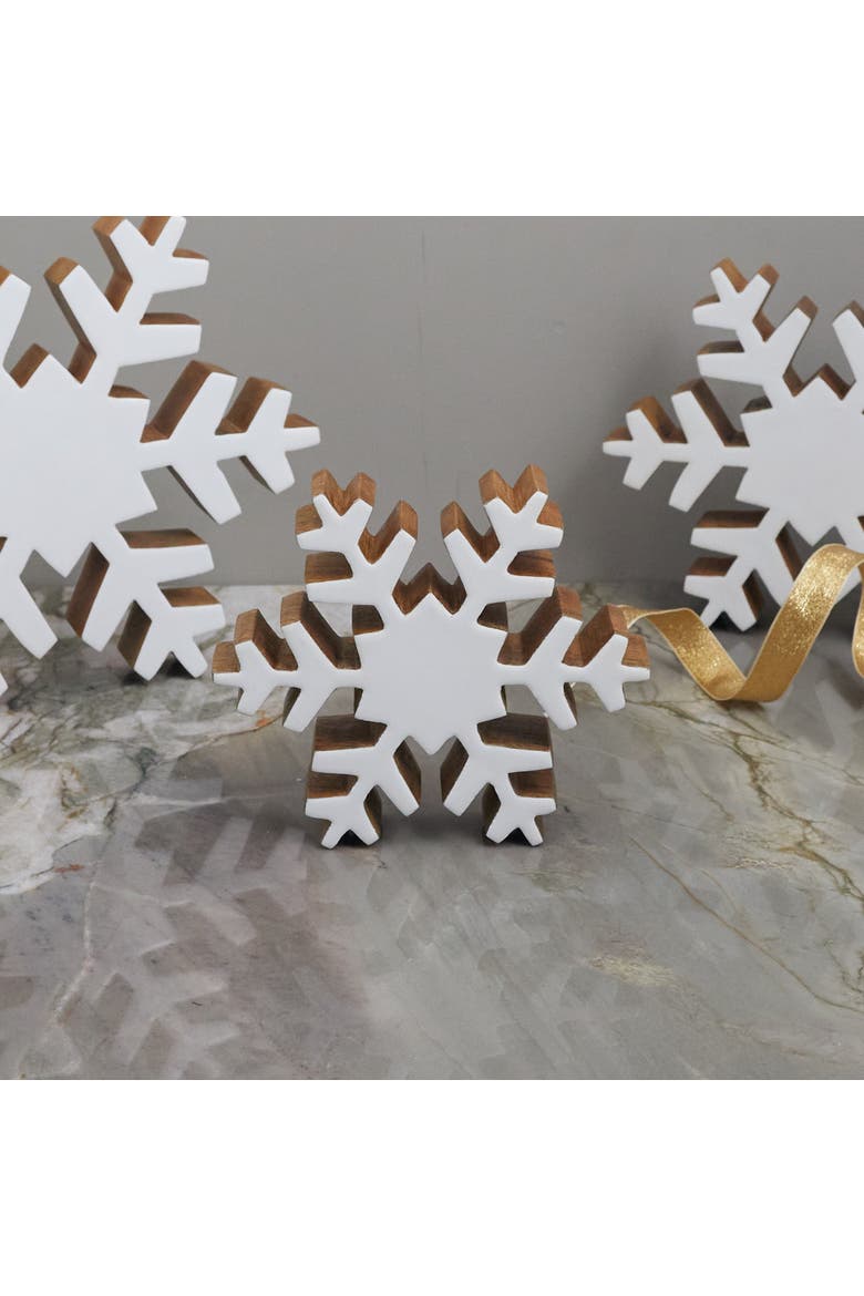 Mango Wood & Enamel Snowflake, Alternate, color, White