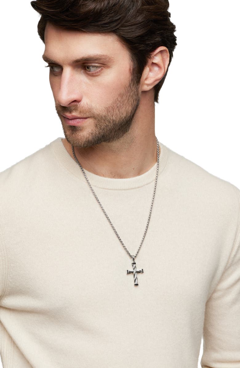 David Yurman Helios Cross Pendant, Alternate, color, Sterling Silver/ Diamond